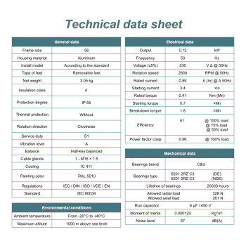 Silnik elektryczny jednofazowy 0,12kW 2800 obr/min. 56B3